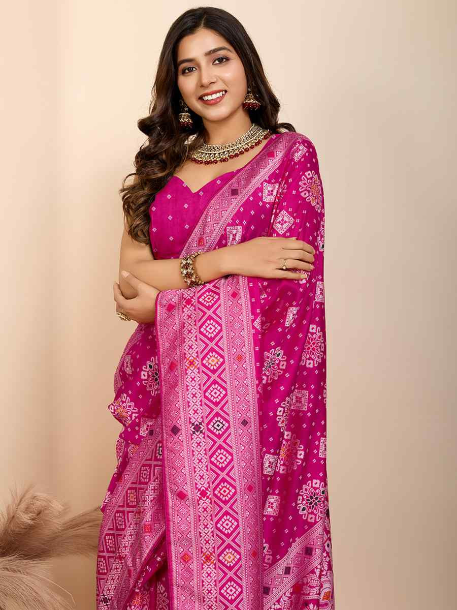 Pink Soft Silk Handwoven Festival Casual Contemporary Saree