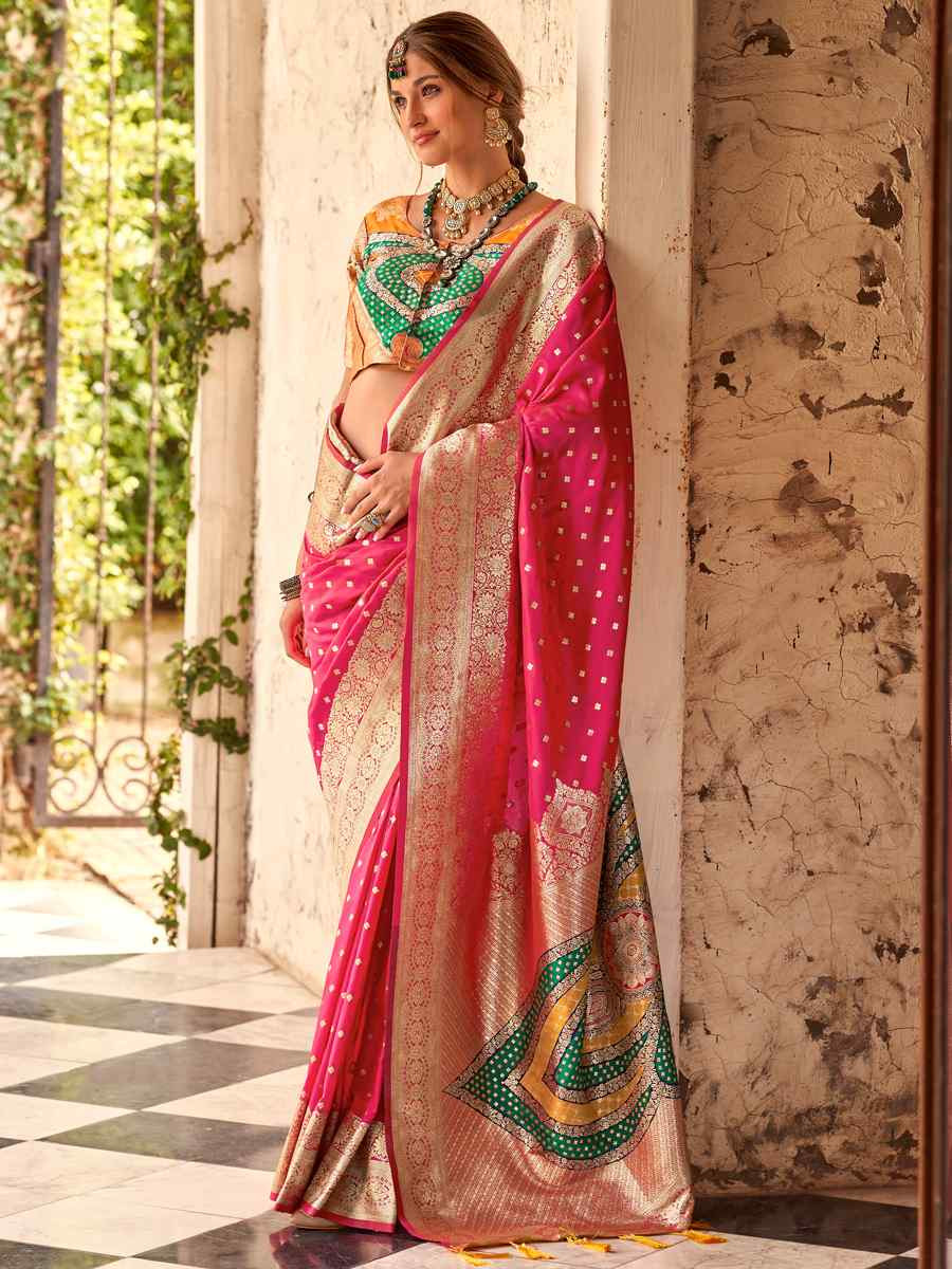 Pink Soft Silk Handwoven Festival Wedding Heavy Border Saree