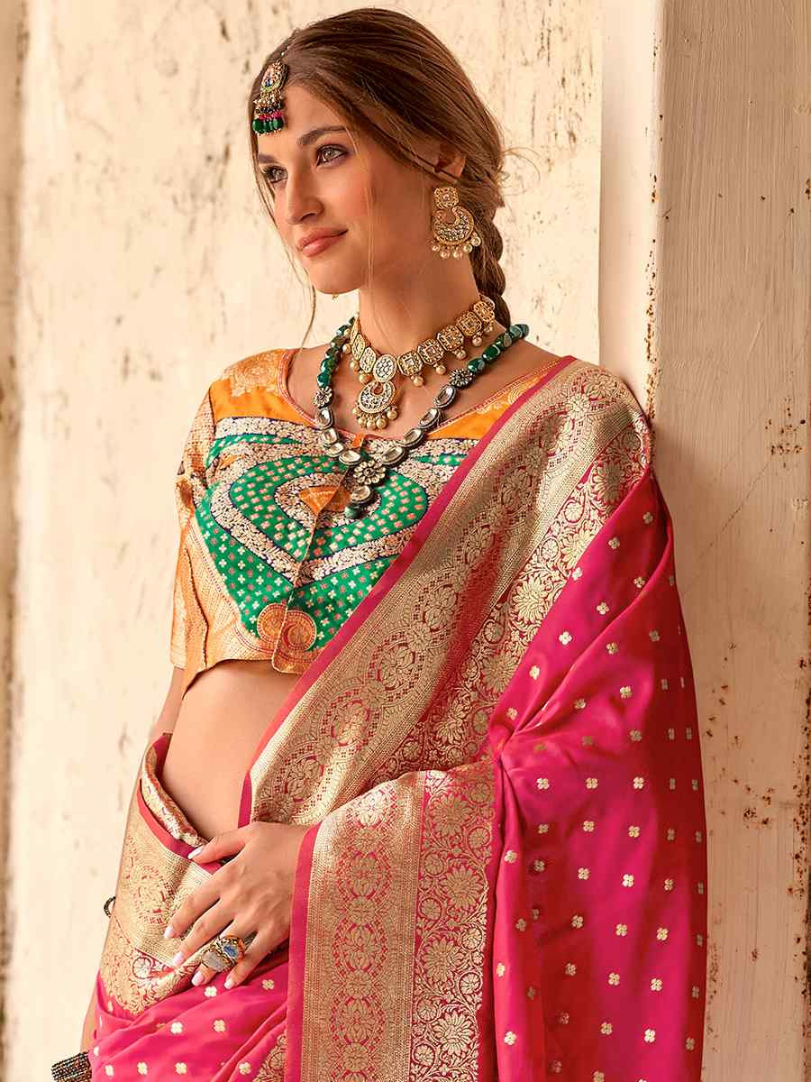 Pink Soft Silk Handwoven Festival Wedding Heavy Border Saree