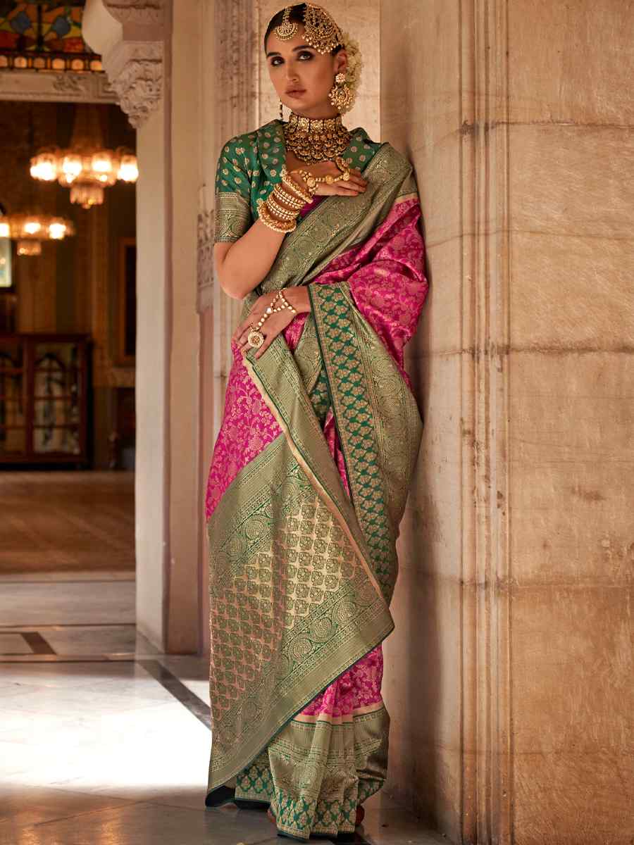 Pink Soft Silk Handwoven Wedding Festival Heavy Border Saree