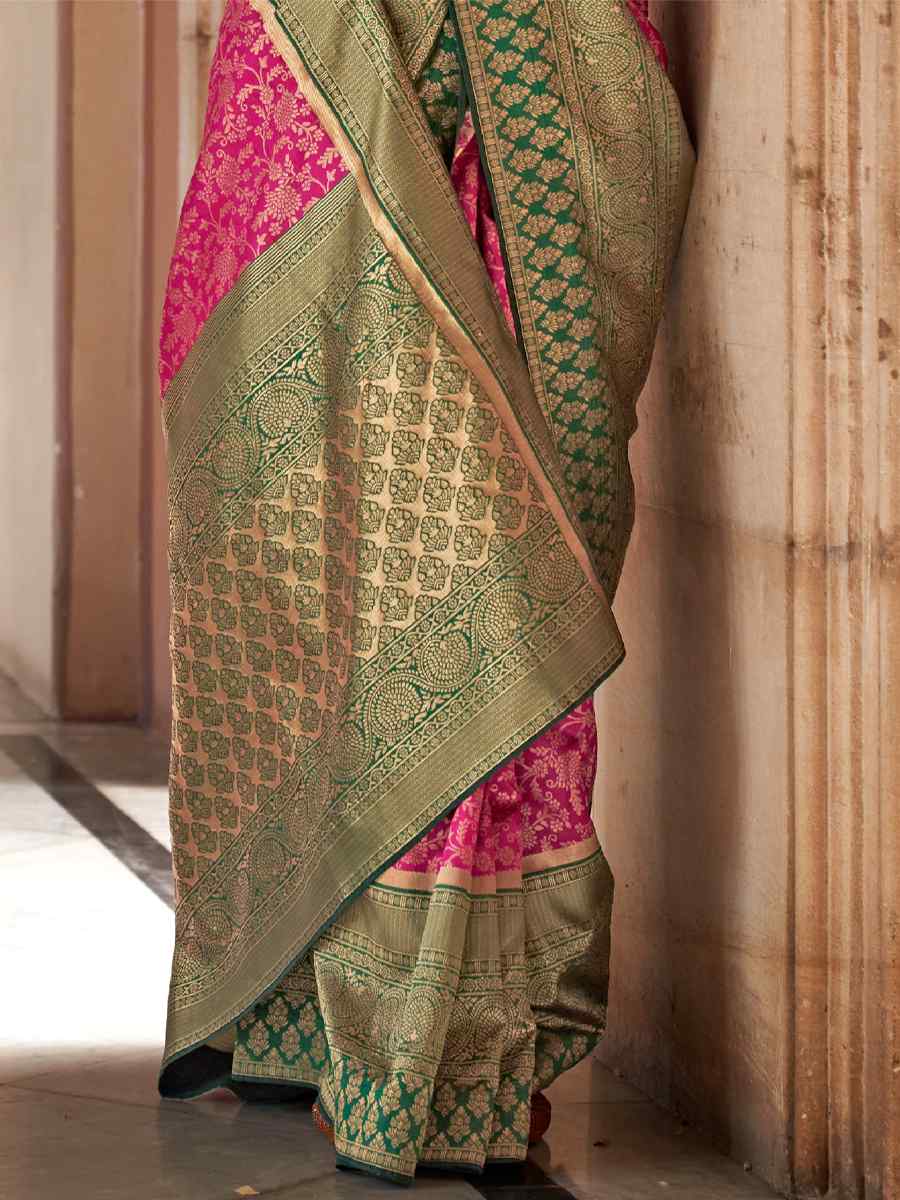 Pink Soft Silk Handwoven Wedding Festival Heavy Border Saree