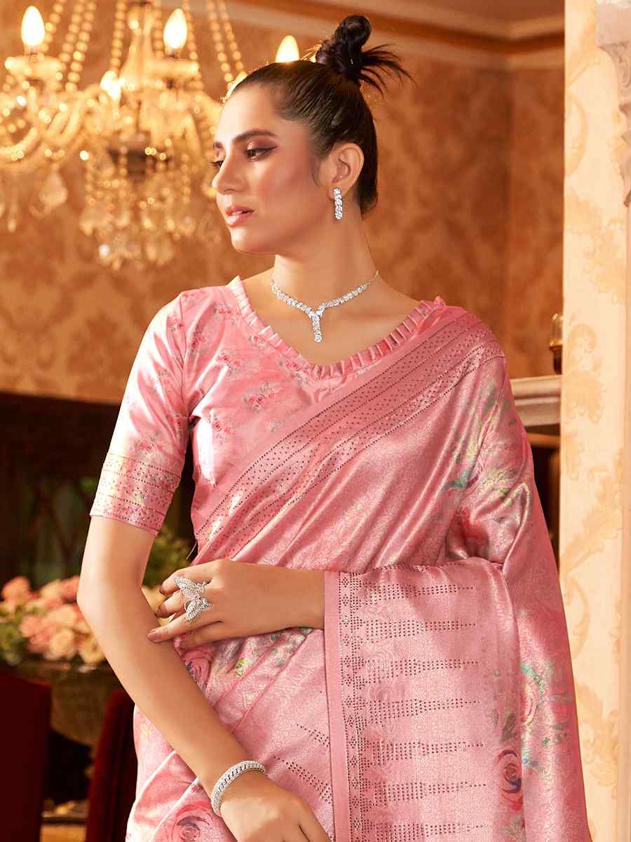 Pink Soft Silk Handwoven Wedding Festival Heavy Border Saree