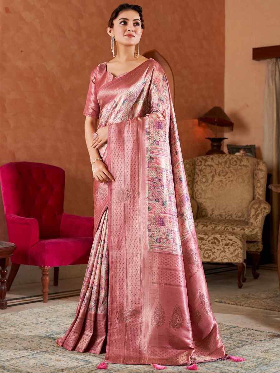 Pink Soft Silk Handwoven Wedding Festival Heavy Border Saree