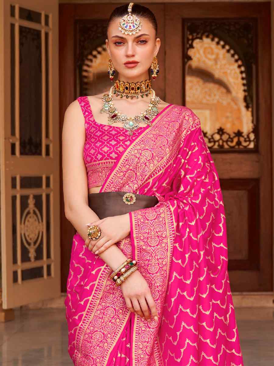 Pink Soft Silk Handwoven Wedding Festival Heavy Border Saree