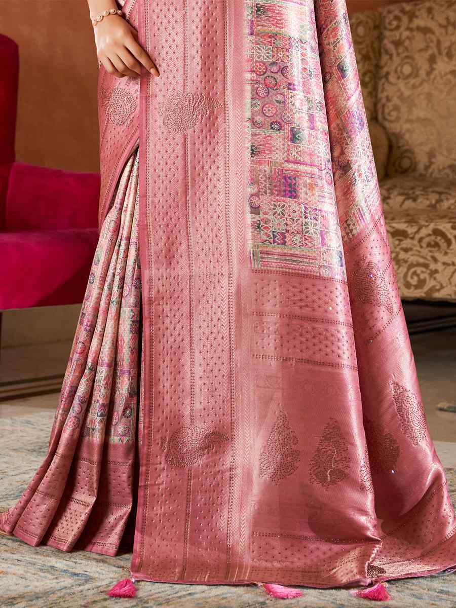 Pink Soft Silk Handwoven Wedding Festival Heavy Border Saree