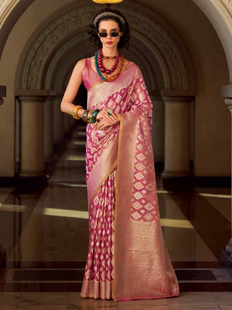 Pink Soft Tissue Silk Handwoven Festival Casual Classic Style Saree