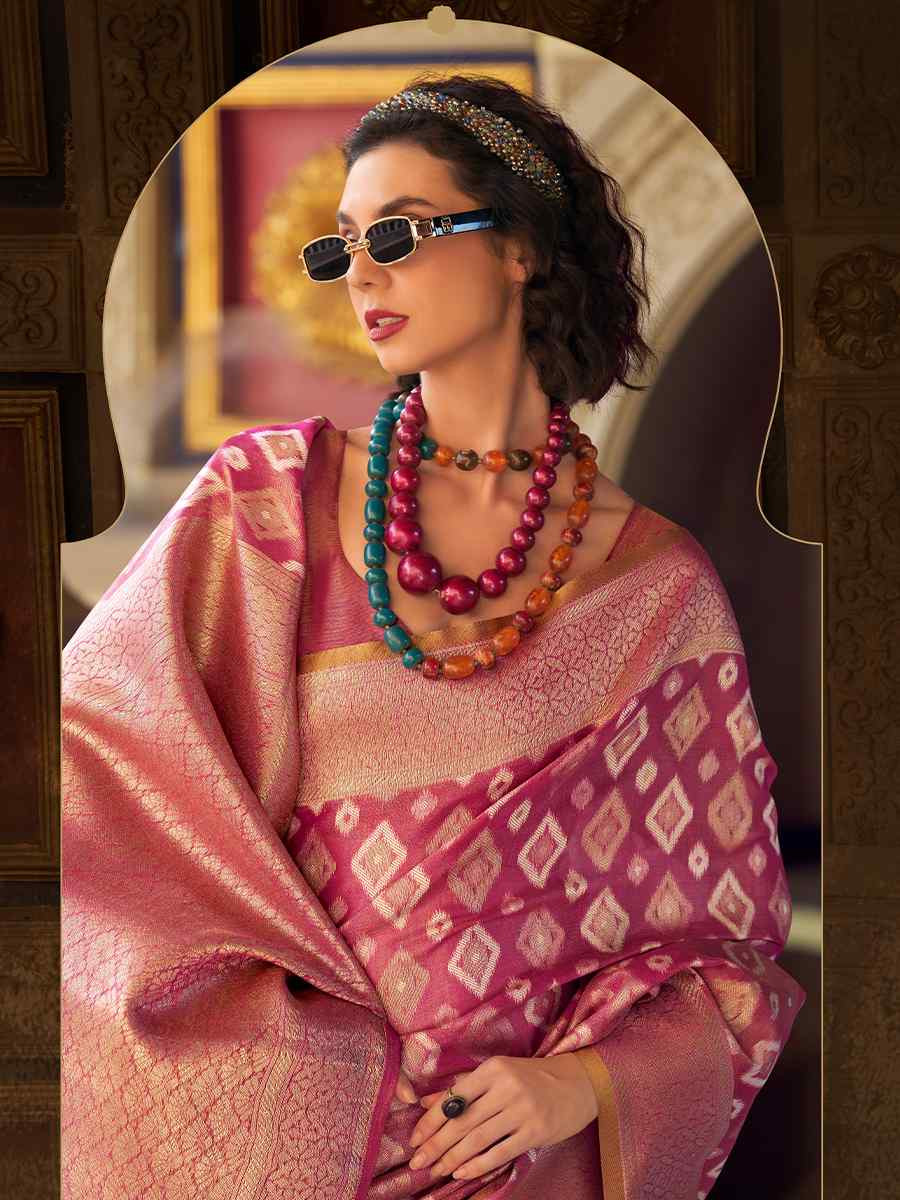 Pink Soft Tissue Silk Handwoven Festival Casual Classic Style Saree