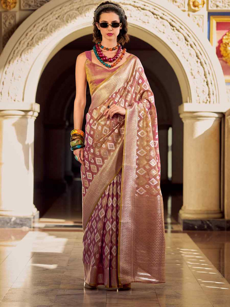 Pink Soft Tissue Silk Handwoven Festival Casual Classic Style Saree