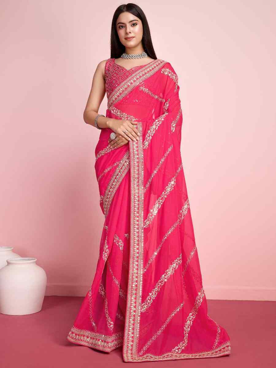 Pink Taby Silk Embroidered Festival Party Classic Style Saree