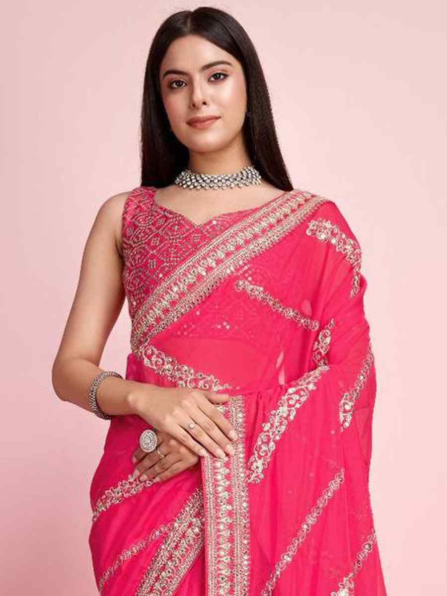 Pink Taby Silk Embroidered Festival Party Classic Style Saree