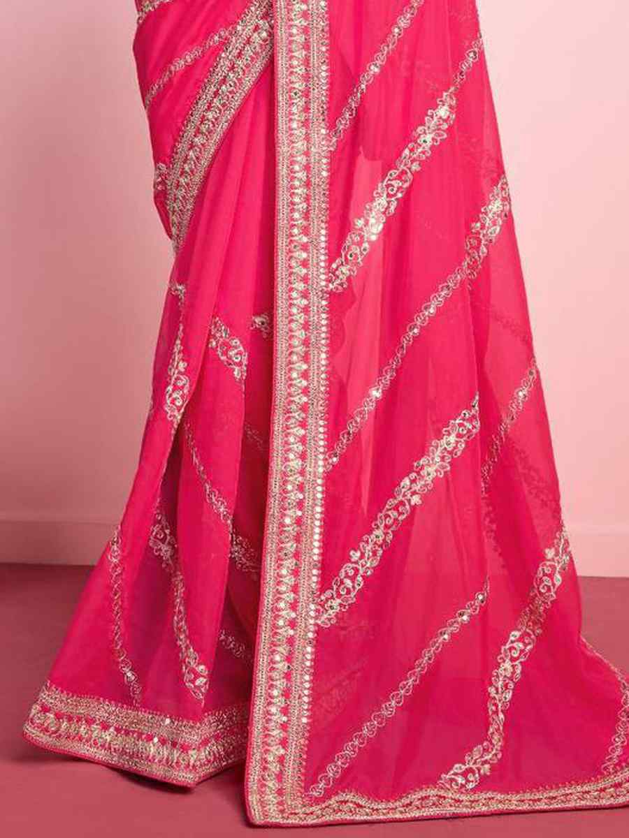 Pink Taby Silk Embroidered Festival Party Classic Style Saree