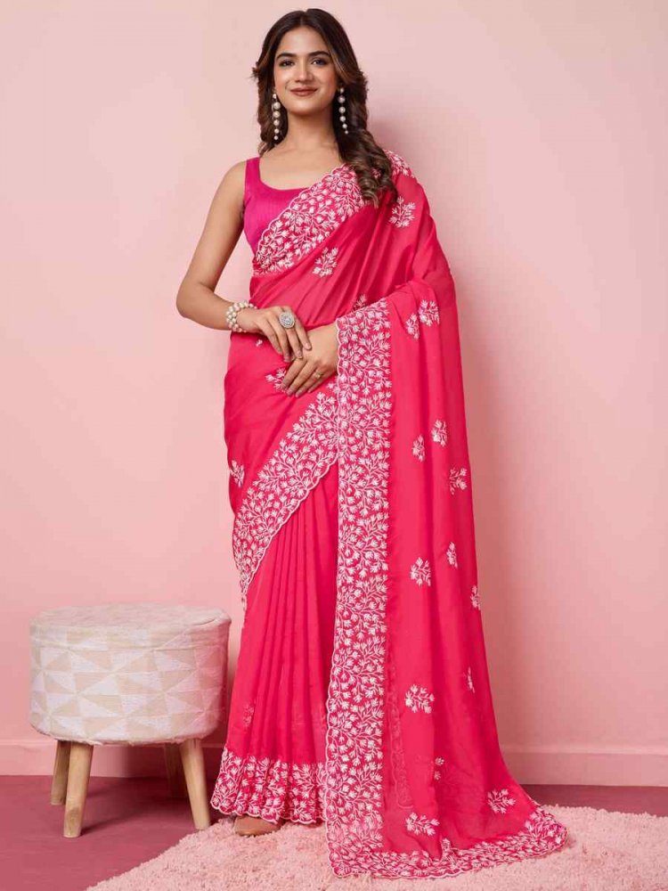 Pink Taby Silk Handwoven Festival Wedding Heavy Border Saree