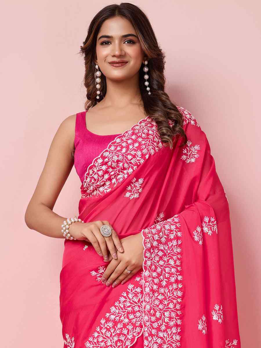 Pink Taby Silk Handwoven Festival Wedding Heavy Border Saree