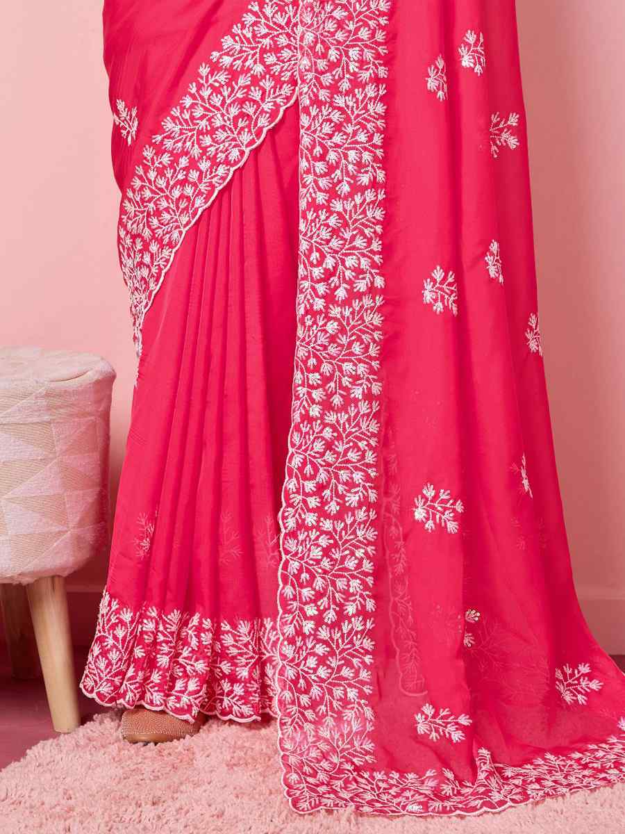 Pink Taby Silk Handwoven Festival Wedding Heavy Border Saree