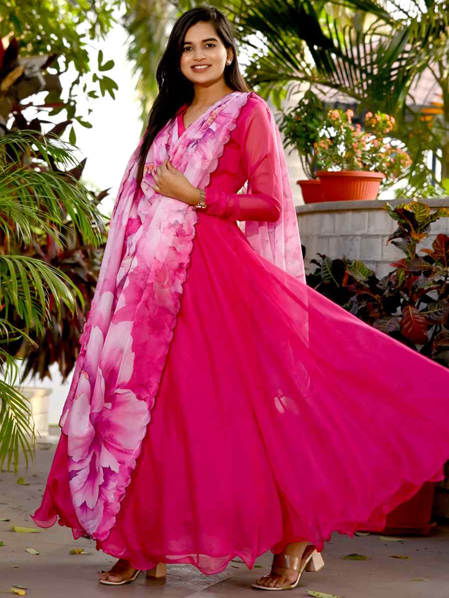 Pink Tebby Silk Printed Festival Casual Ready Anarkali Salwar Kameez