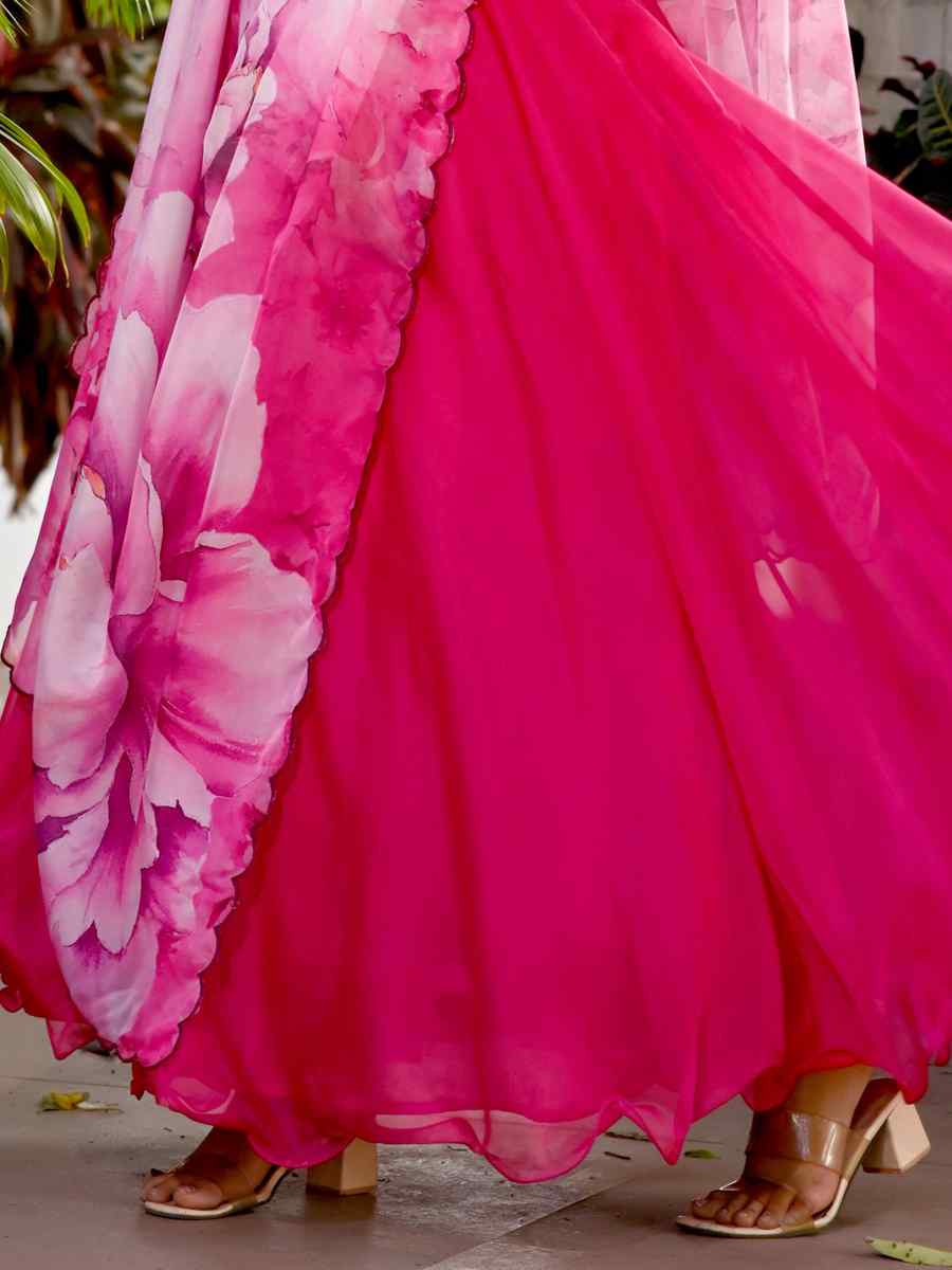 Pink Tebby Silk Printed Festival Casual Ready Anarkali Salwar Kameez