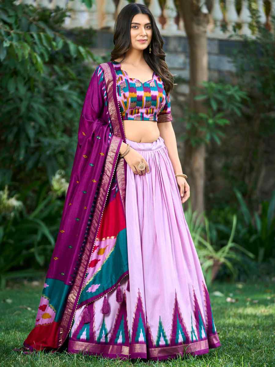 Pink Tussar Silk Printed Festival Mehendi Contemporary Lehenga Choli