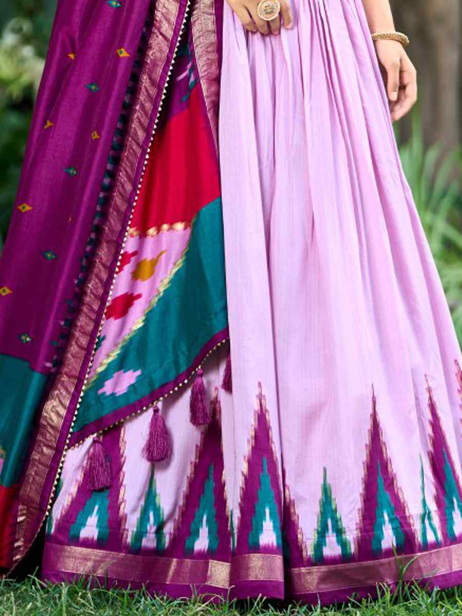 Pink Tussar Silk Printed Festival Mehendi Contemporary Lehenga Choli