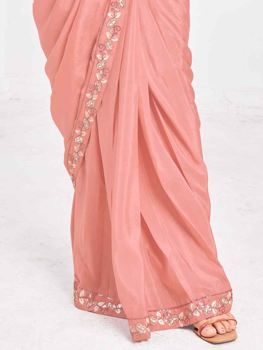 Pink Tusser Silk Embroidered Festival Casual Classic Style Saree