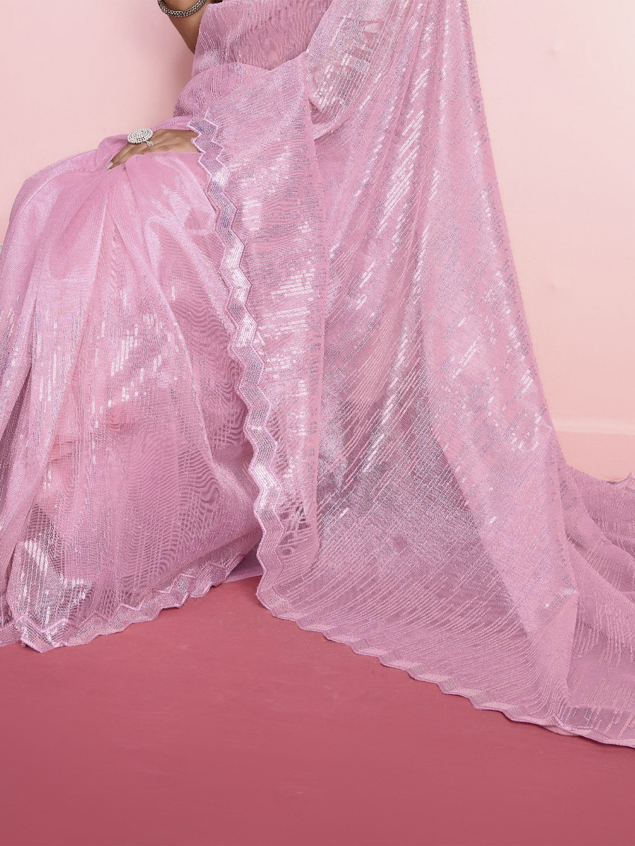 Pink Twill Net Sequins Cocktail Party Classic Style Saree