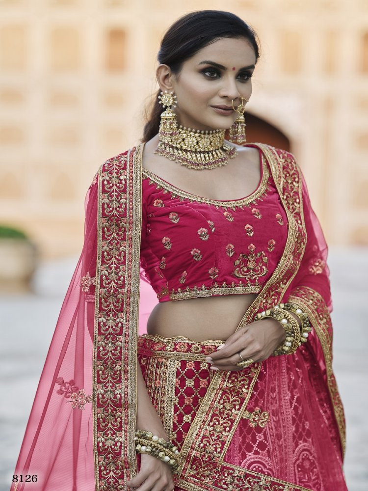 Pink Silk Bridal Wedding Lehenga Choli With Khatli Work Heavy Embroide