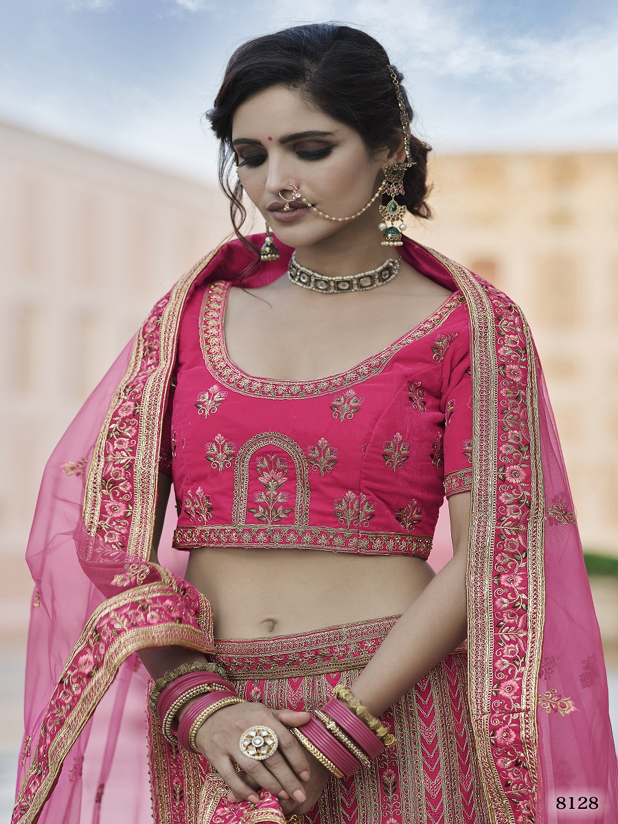 Pink Velvet Embroidery Bridal Wedding Traditional Lehenga Choli