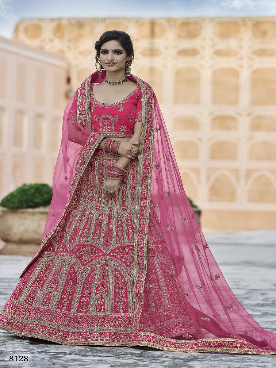 Pink Velvet Embroidery Bridal Wedding Traditional Lehenga Choli