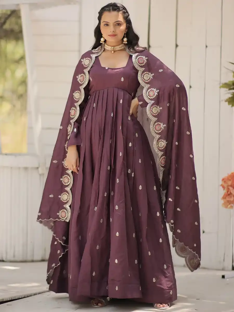 Pink Vichitra Shimmer Embroidered Festival Casual Gown