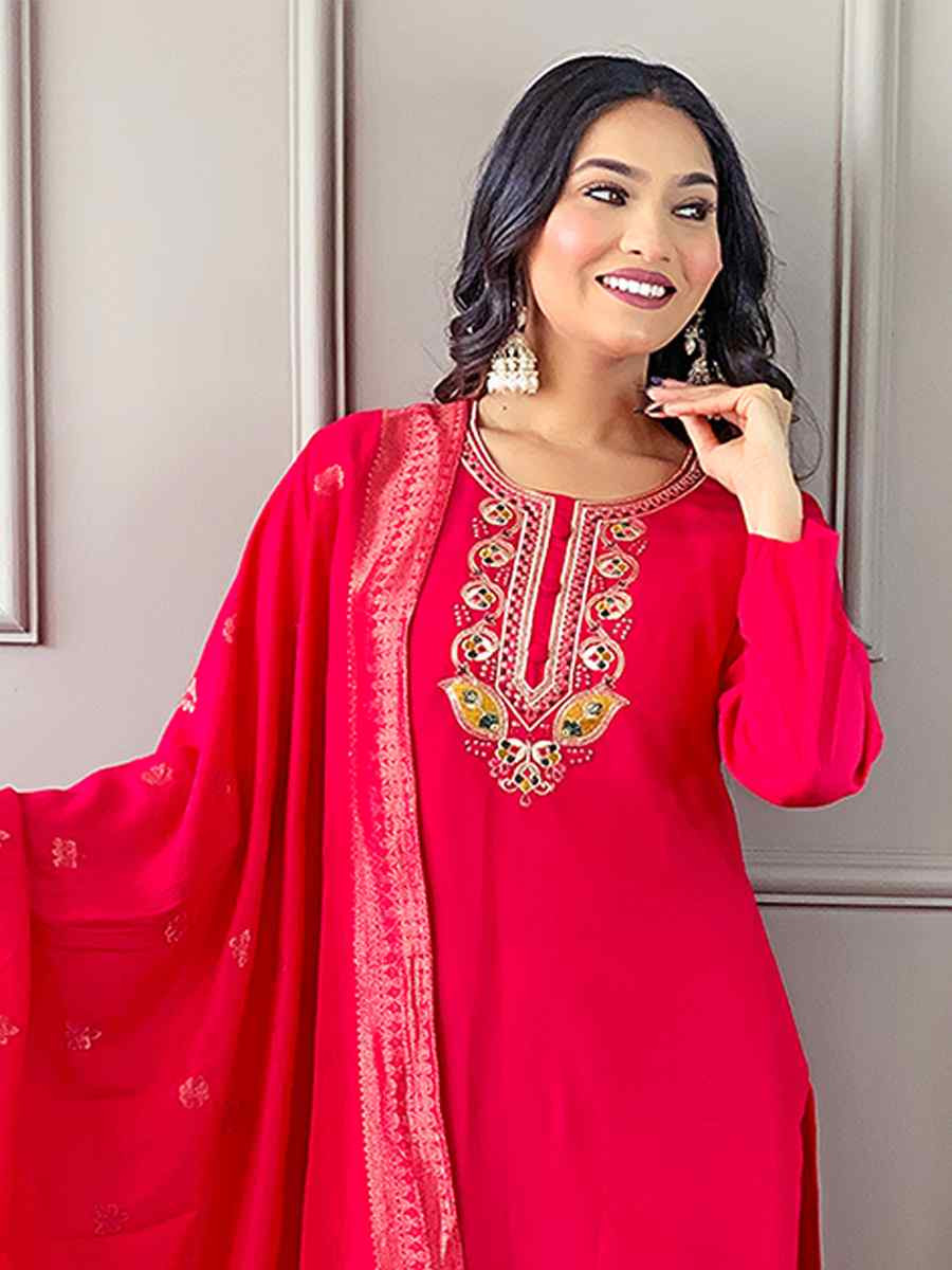 Pink Viscose Chanderi Embroidered Festival Casual Ready Pant Salwar Kameez