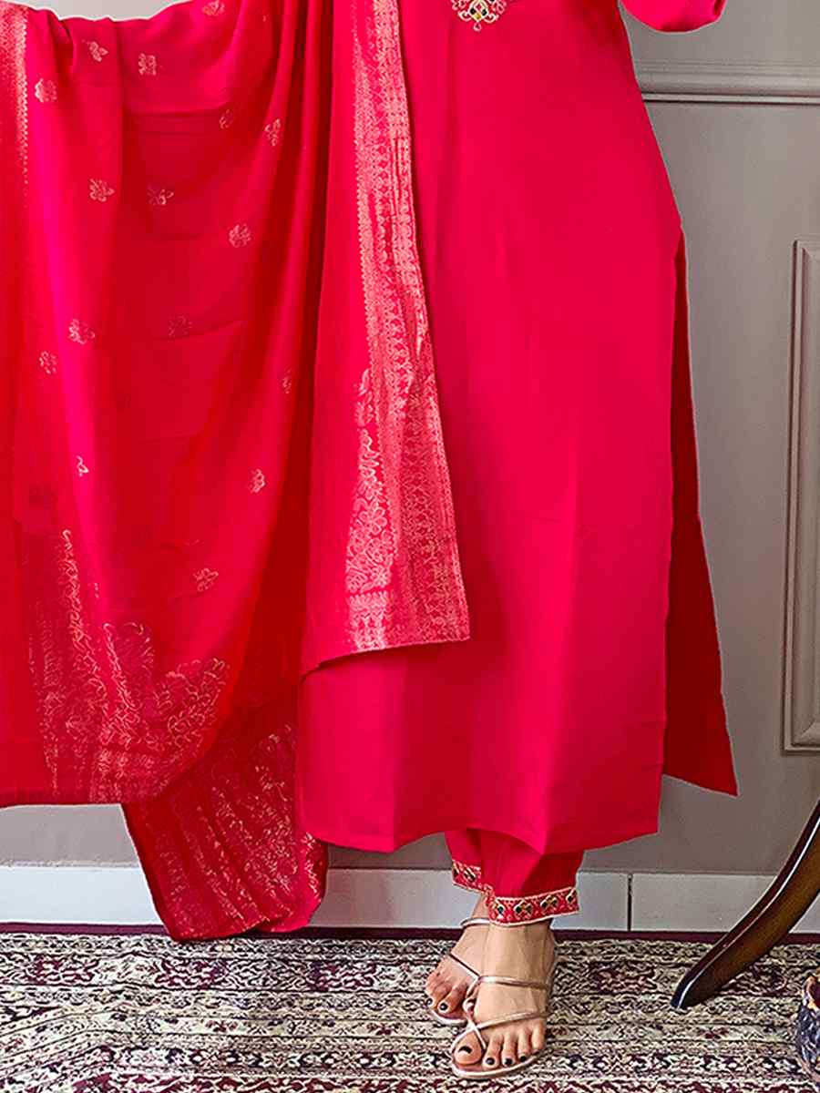 Pink Viscose Chanderi Embroidered Festival Casual Ready Pant Salwar Kameez