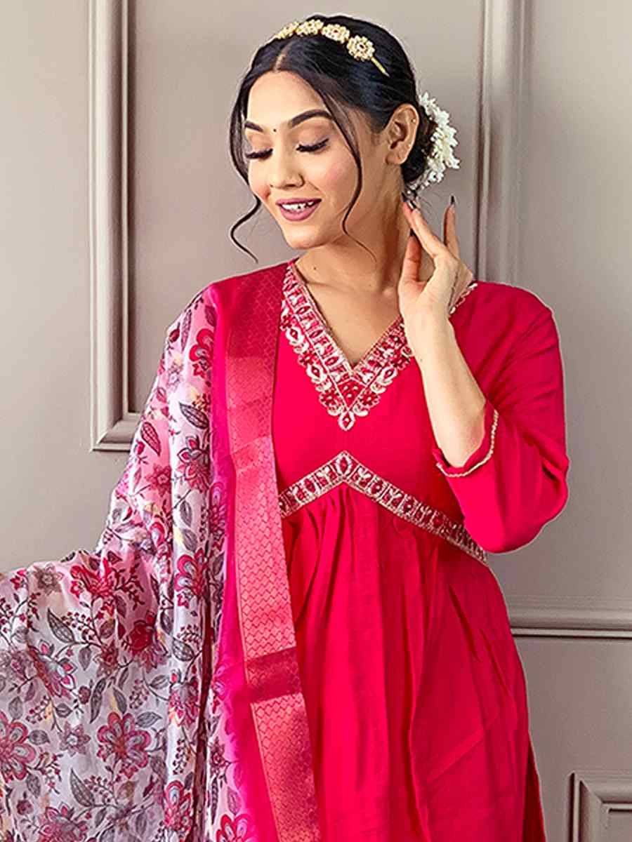 Pink Viscose Chanderi Embroidered Festival Casual Ready Pant Salwar Kameez