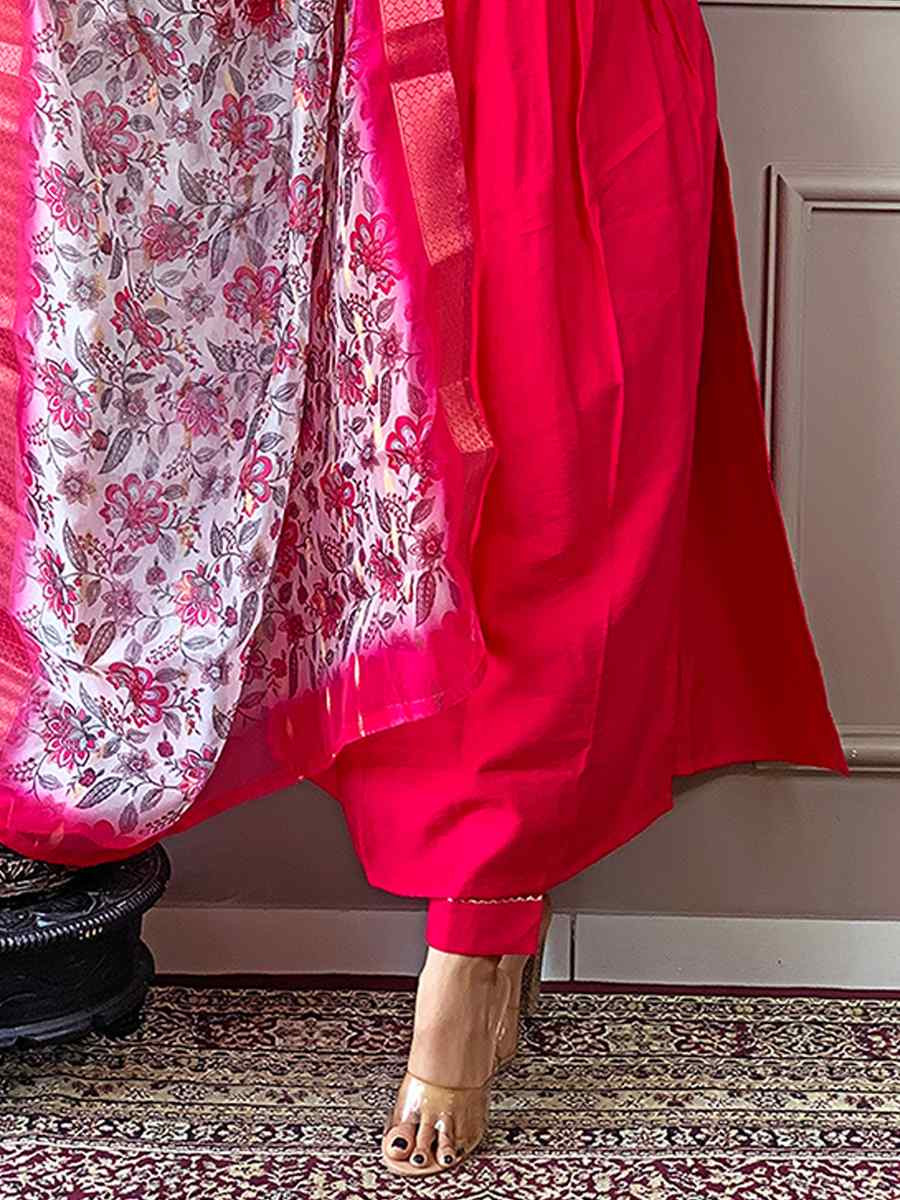 Pink Viscose Chanderi Embroidered Festival Casual Ready Pant Salwar Kameez