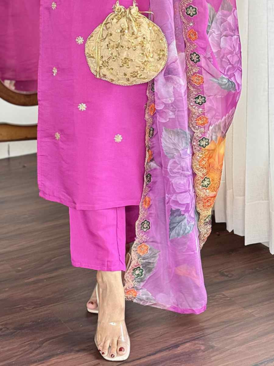 Pink Viscose Chanderi Silk Embroidered Festival Casual Ready Pant Salwar Kameez