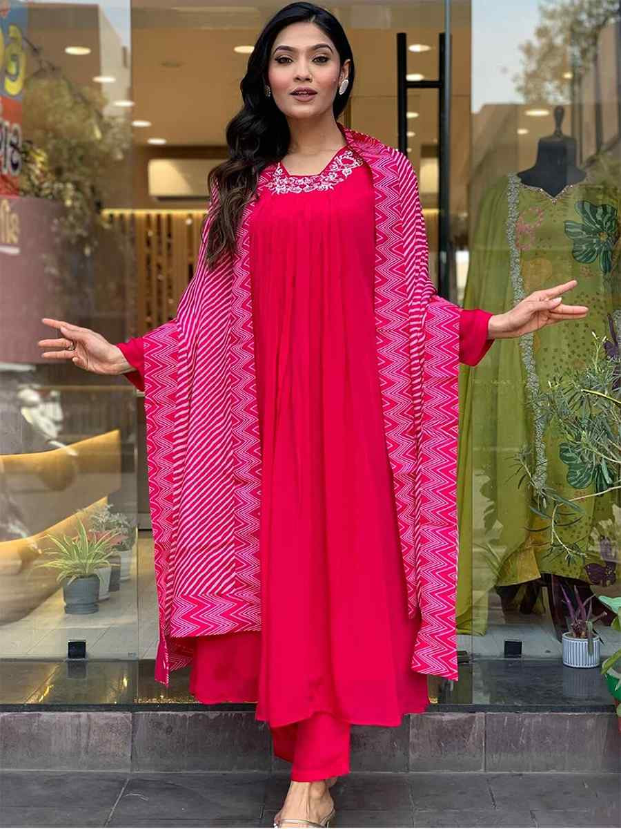 Pink Viscose Embroidered Festival Casual Ready Pant Salwar Kameez