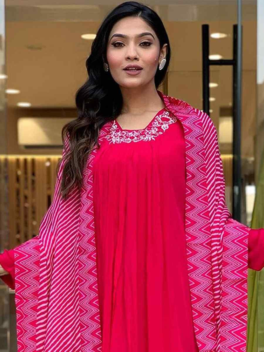 Pink Viscose Embroidered Festival Casual Ready Pant Salwar Kameez