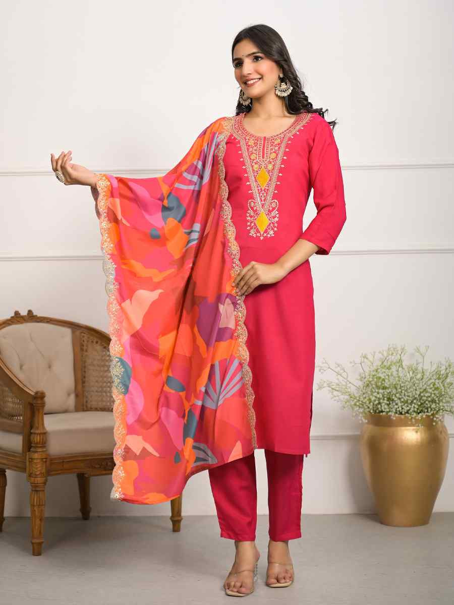 Pink Viscose Embroidered Festival Wedding Pant Salwar Kameez