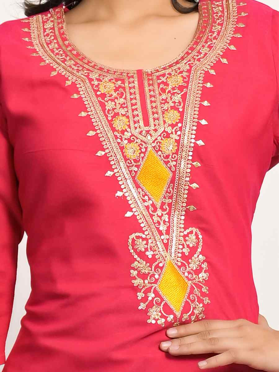 Pink Viscose Embroidered Festival Wedding Pant Salwar Kameez