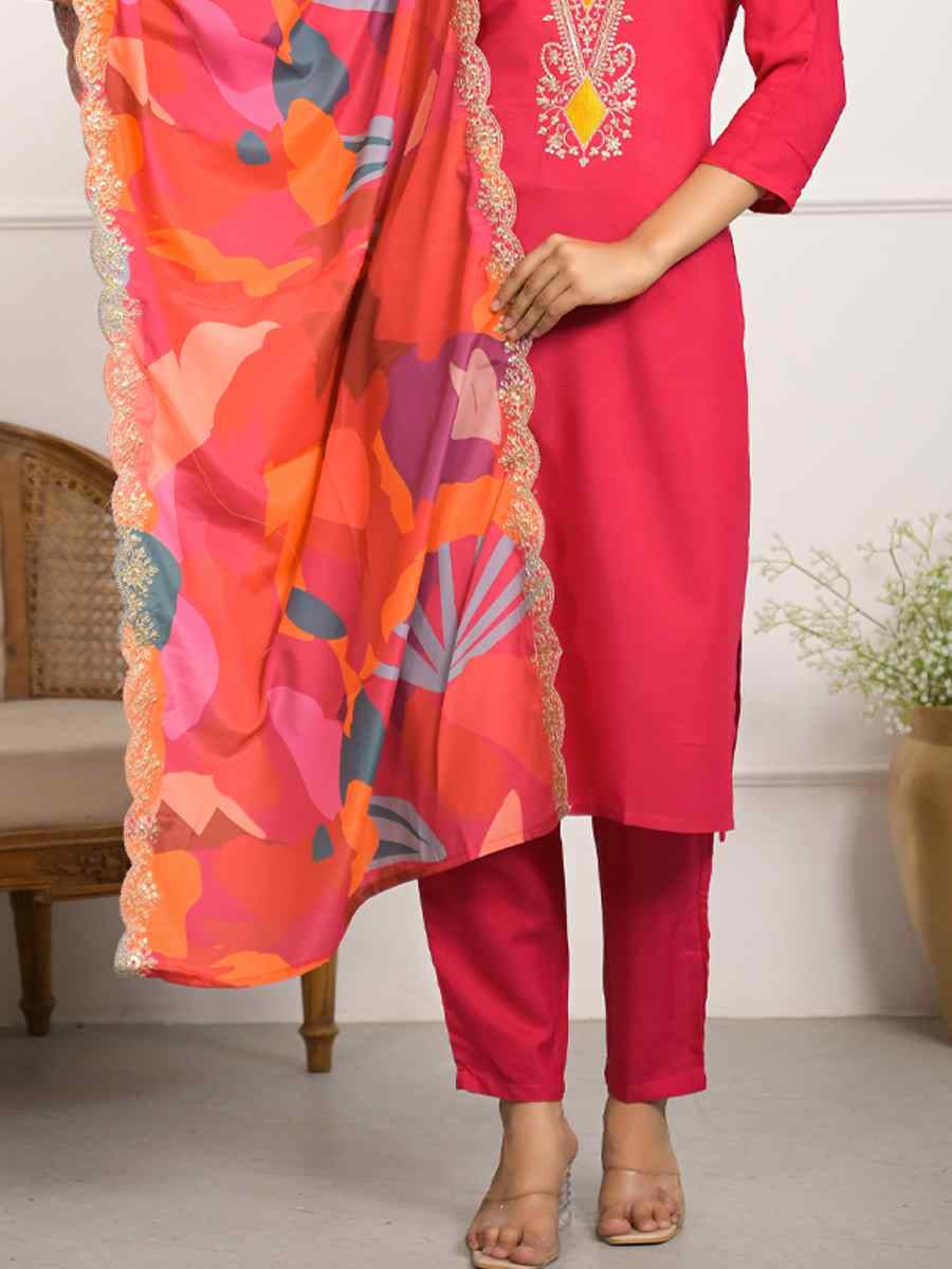 Pink Viscose Embroidered Festival Wedding Pant Salwar Kameez