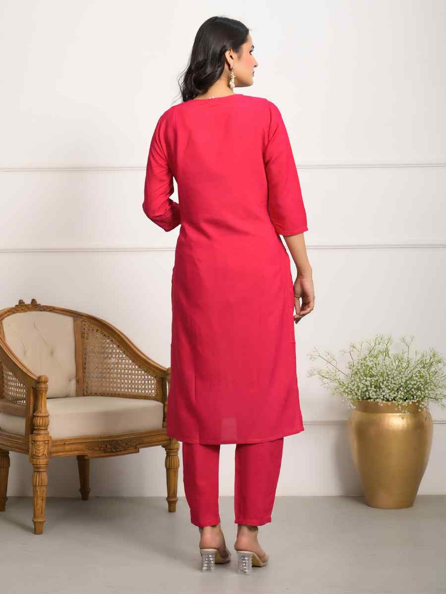 Pink Viscose Embroidered Festival Wedding Pant Salwar Kameez