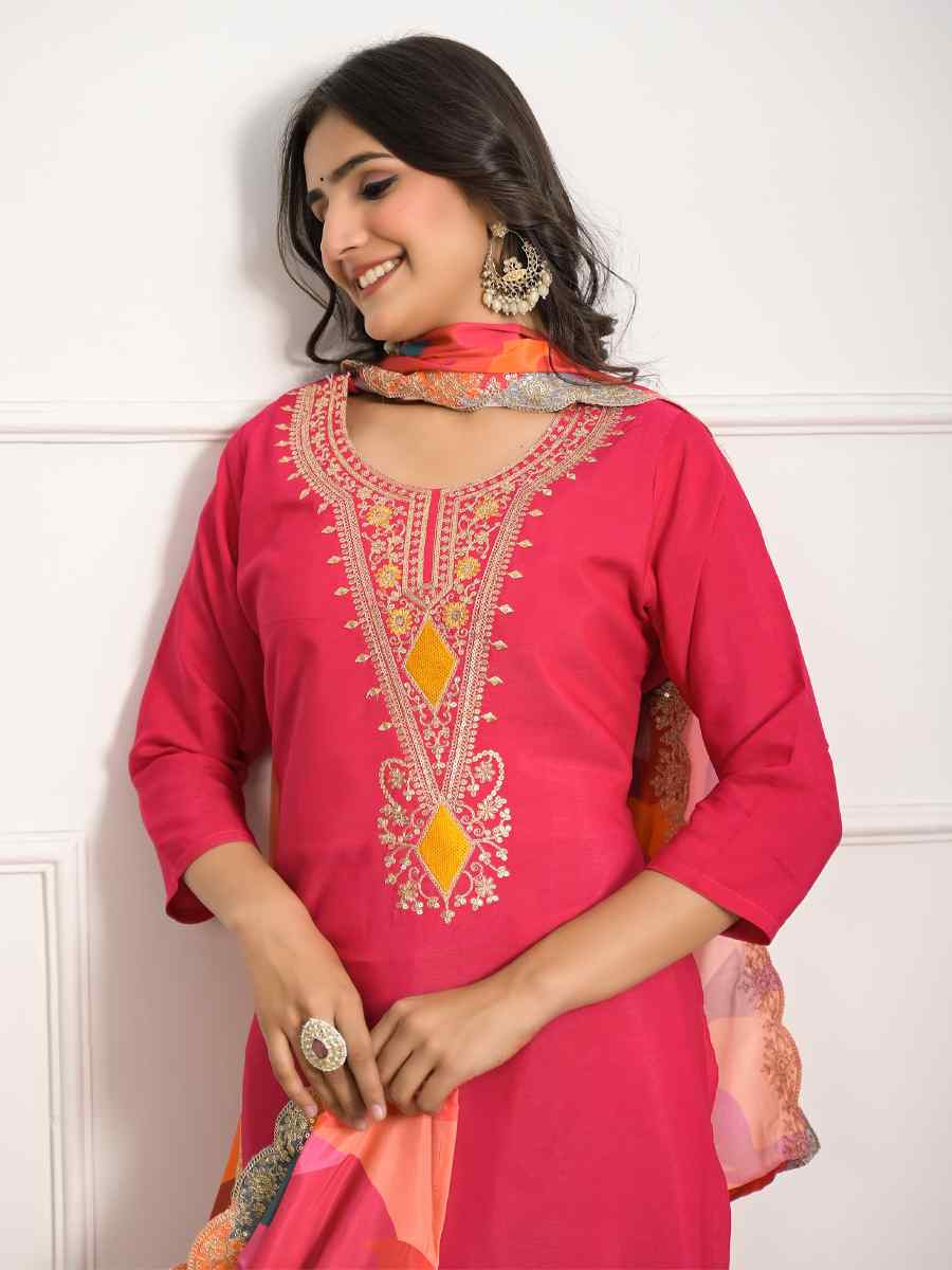 Pink Viscose Embroidered Festival Wedding Pant Salwar Kameez