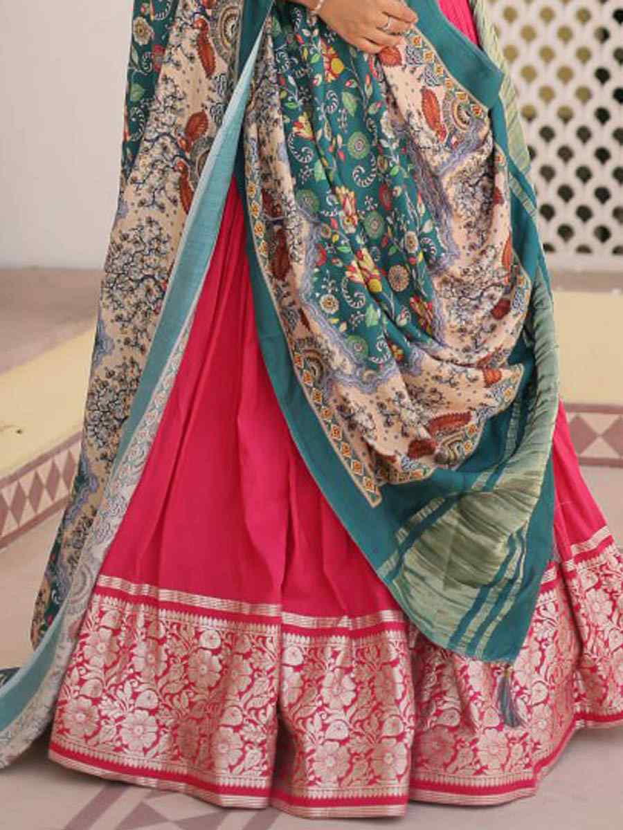 Pink Viscose Jacquard Printed Festival Mehendi Contemporary Lehenga Choli