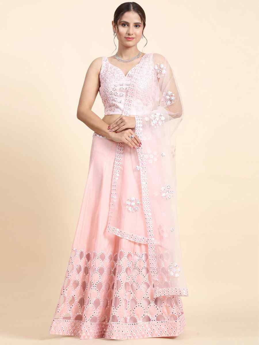 PinkSilk Embroidery Reception Party Wear Heavy Border Lehenga Choli