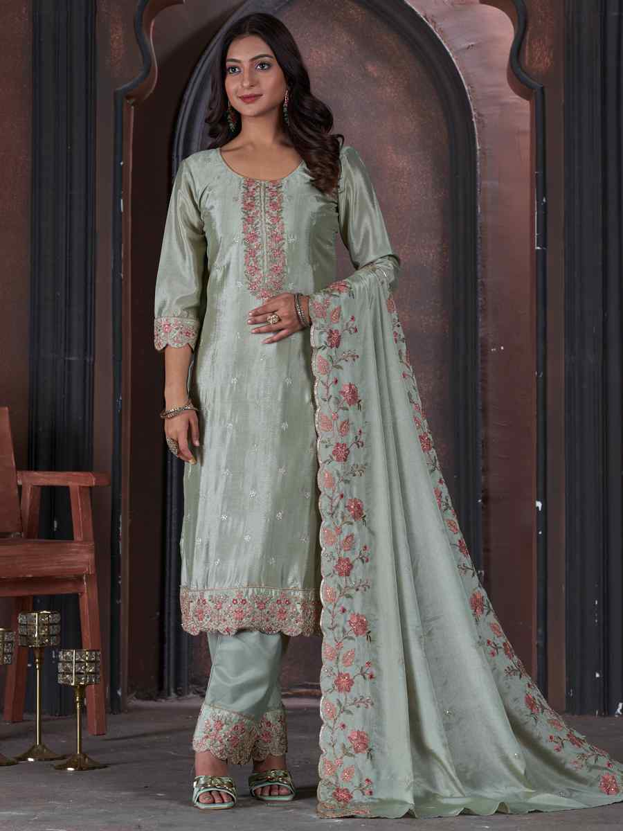 Pista Chinon Embroidered Festival Mehendi Pant Salwar Kameez