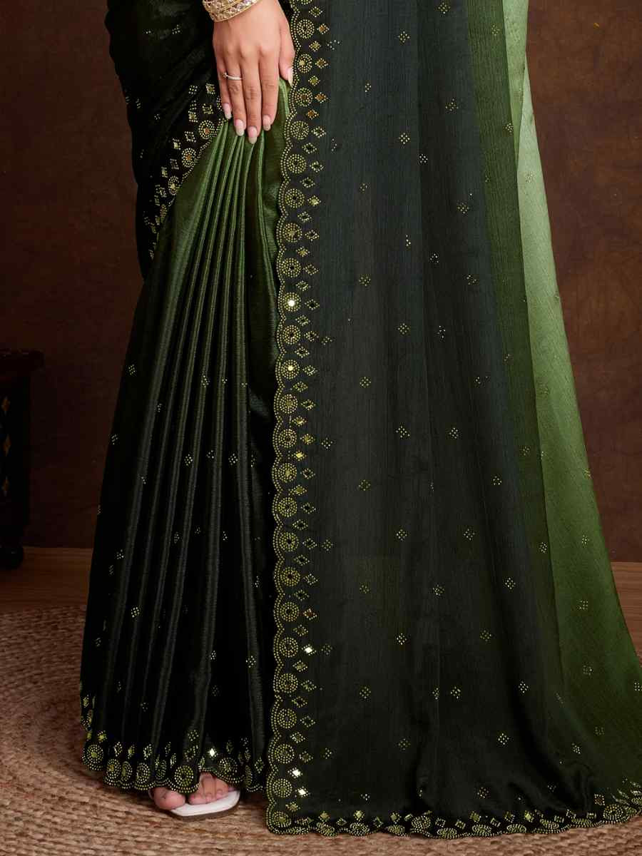 Pista Chinon Embroidered Festival Party Classic Style Saree