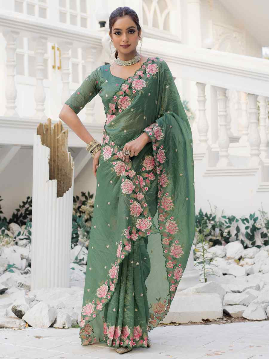 Pista Crush Silk Handwoven Festival Wedding Heavy Border Saree