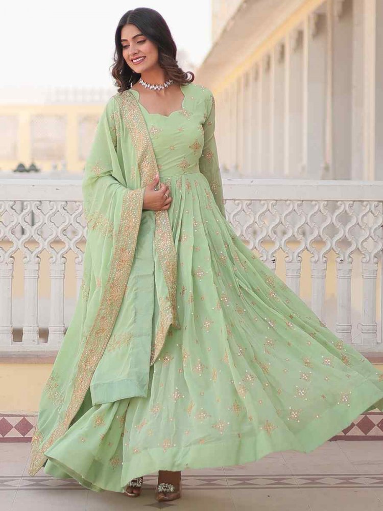 Pista Faux Georgette Embroidered Festival Casual Gown