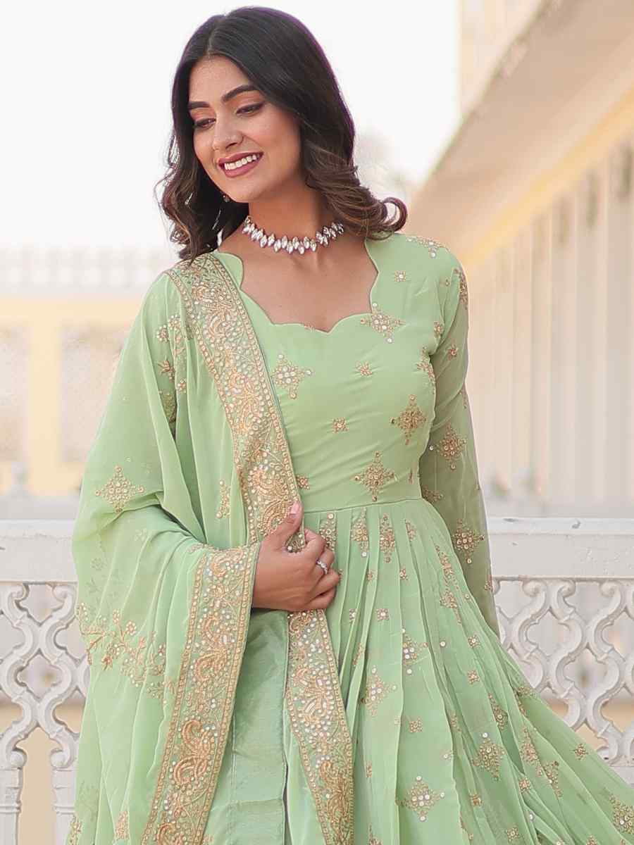 Pista Faux Georgette Embroidered Festival Casual Gown