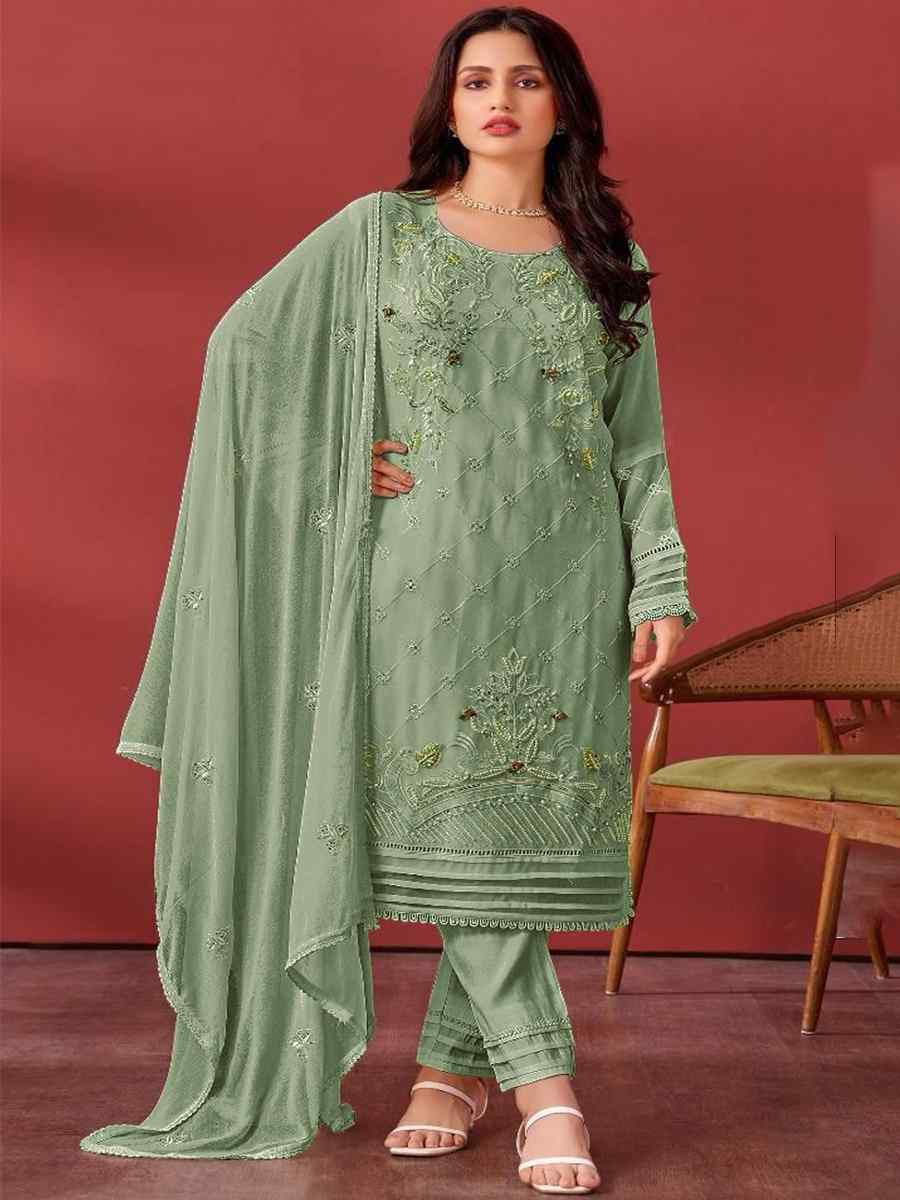 Pista Faux Georgette Embroidered Festival Casual Pant Salwar Kameez