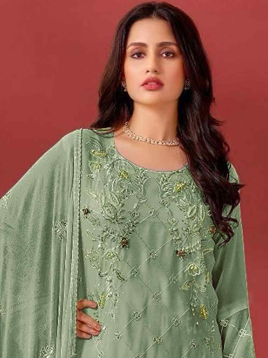 Pista Faux Georgette Embroidered Festival Casual Pant Salwar Kameez