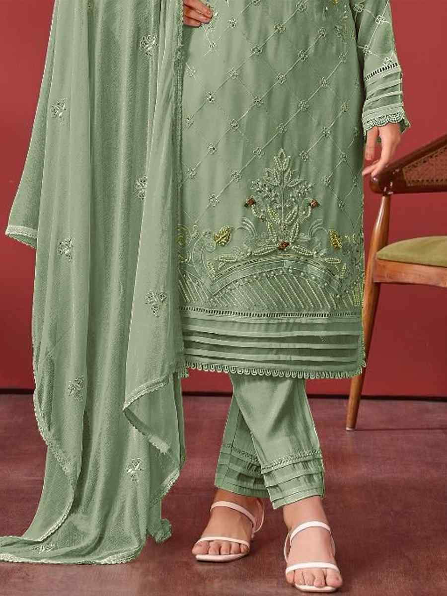 Pista Faux Georgette Embroidered Festival Casual Pant Salwar Kameez